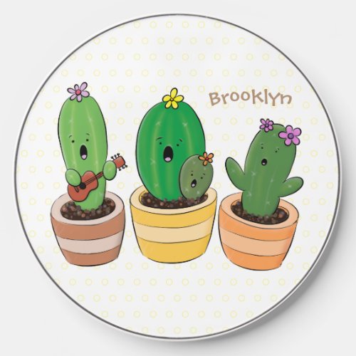 Cute cactus trio singing cartoon illustration wireless charger 
