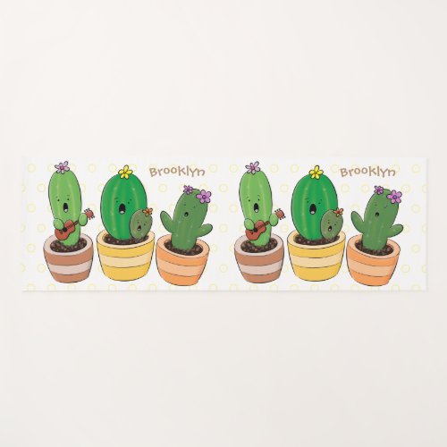 Cute cactus trio singing cartoon illustration yoga mat