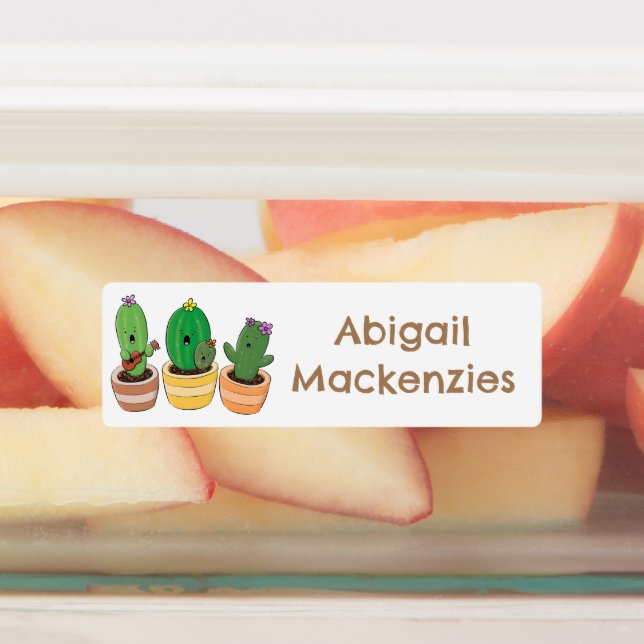 Cute cactus trio singing cartoon personalized  labels (Affixed)