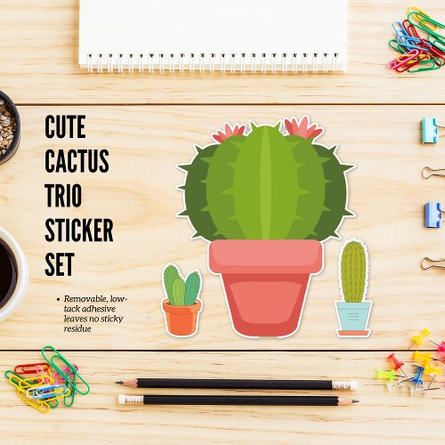 Cute Cactus Trio Sticker Set 