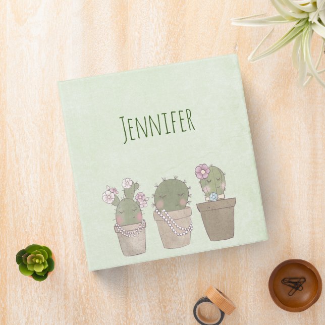 Cute Cactus Trio Wearing Jewelry 3 Ring Binder (In Situ)