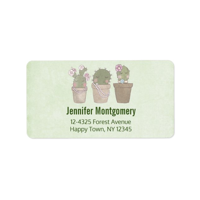 Cute Cactus Trio Wearing Jewelry Label (Front)