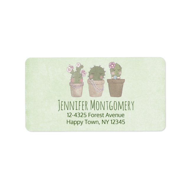 Cute Cactus Trio Wearing Jewelry  Label (Front)