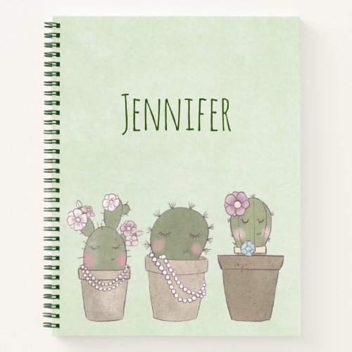 Cute Cactus Trio Wearing Jewelry Notebook