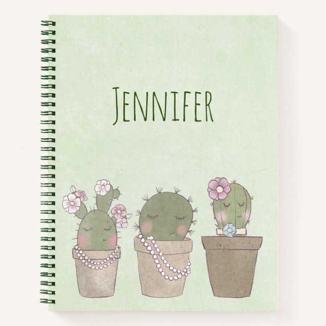 Cute Cactus Trio Wearing Jewelry Notebook (Front)
