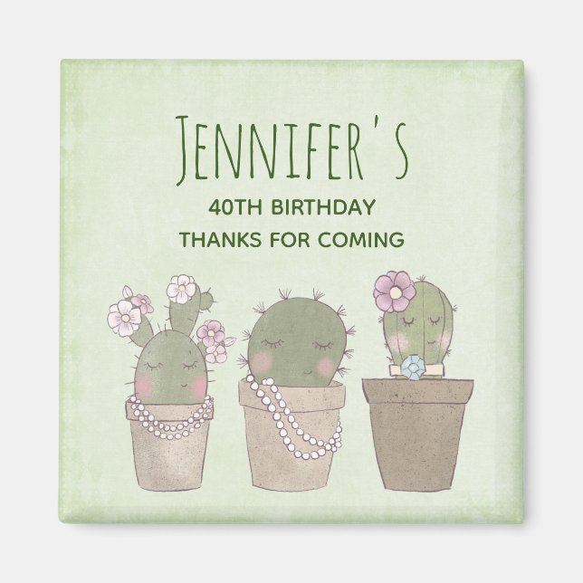 Cute Cactus Trio Wearing Jewelry Party Thank You Magnet (Front)