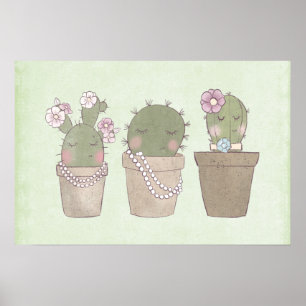 Cute Cactus Trio Wearing Jewelry Poster