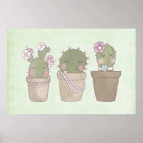 Cute Cactus Trio Wearing Jewelry Poster