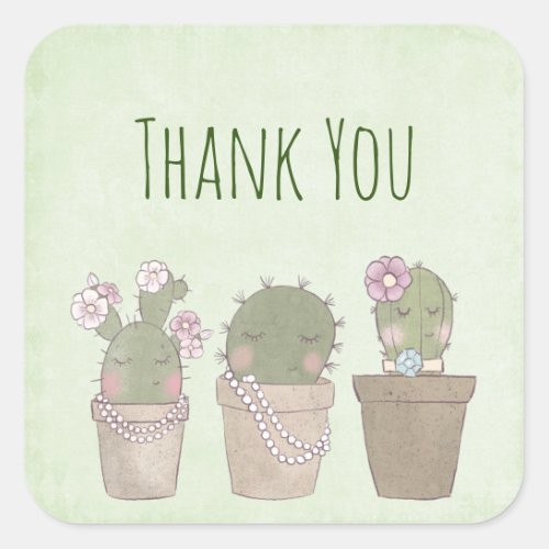 Cute Cactus Trio Wearing Jewelry Square Sticker