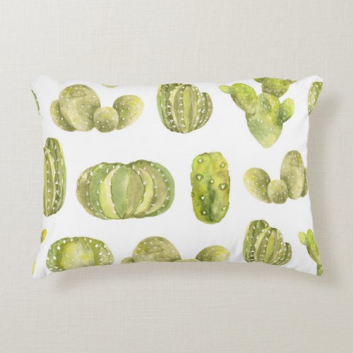 Cute Cactus Watercolor Seamless Decor Accent Pillow