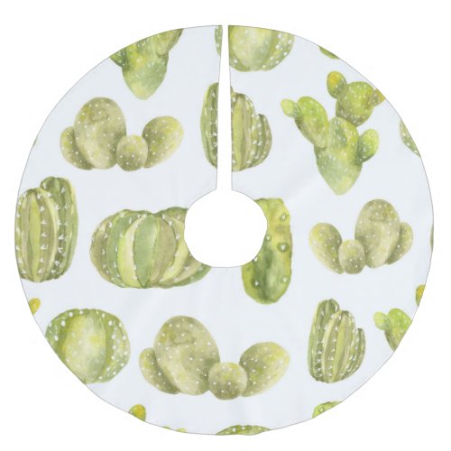Cute Cactus Watercolor Seamless Decor Brushed Polyester Tree Skirt