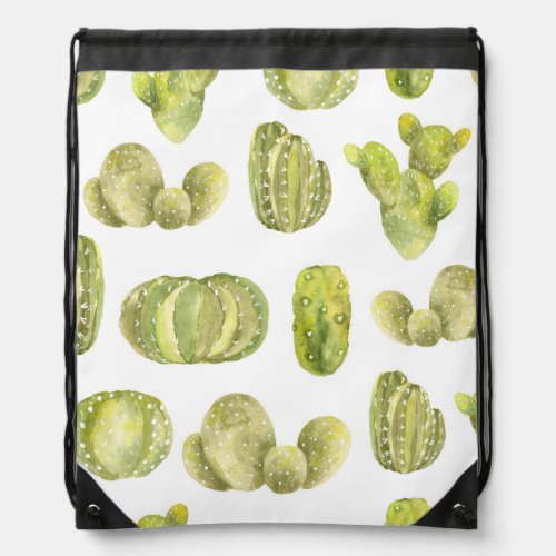 Cute Cactus Watercolor Seamless Decor Drawstring Bag