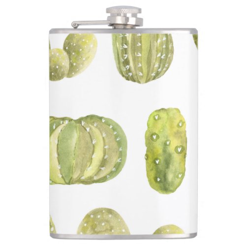 Cute Cactus Watercolor Seamless Decor Flask