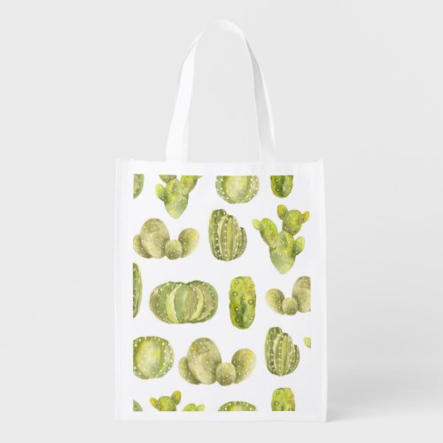 Cute Cactus Watercolor Seamless Decor Grocery Bag
