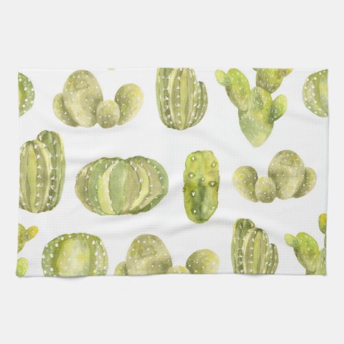 Cute Cactus Watercolor Seamless Decor Kitchen Towel