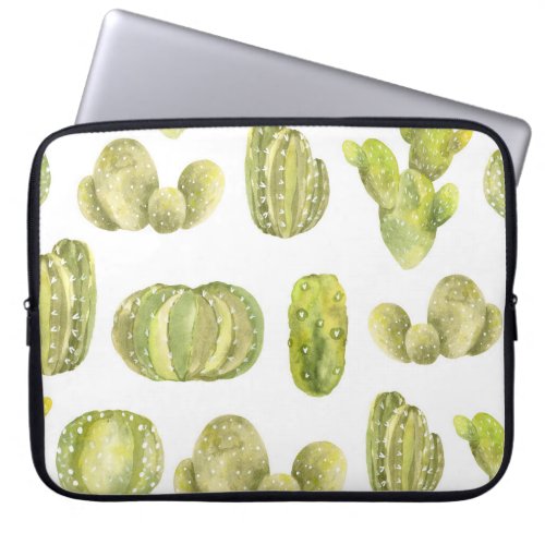 Cute Cactus Watercolor Seamless Decor Laptop Sleeve