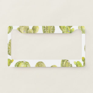 Cute Cactus, Watercolor Seamless Decor. License Plate Frame