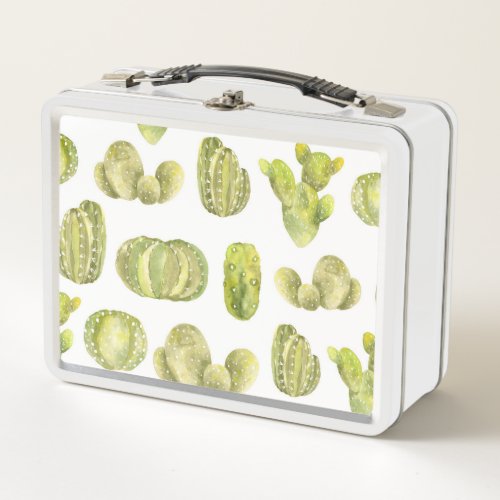 Cute Cactus Watercolor Seamless Decor Metal Lunch Box