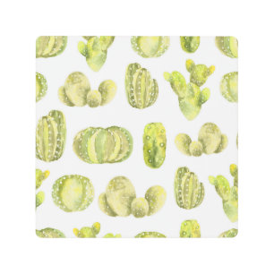 Cute Cactus, Watercolor Seamless Decor. Metal Print