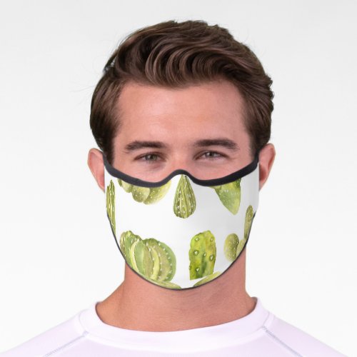 Cute Cactus Watercolor Seamless Decor Premium Face Mask