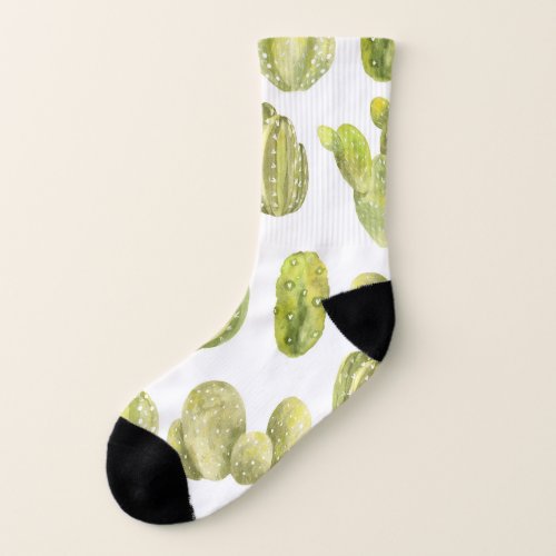 Cute Cactus Watercolor Seamless Decor Socks