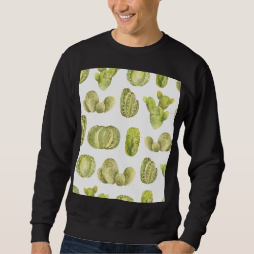 Cute Cactus Watercolor Seamless Decor Sweatshirt