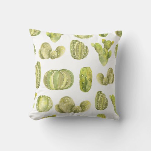Cute Cactus Watercolor Seamless Decor Throw Pillow