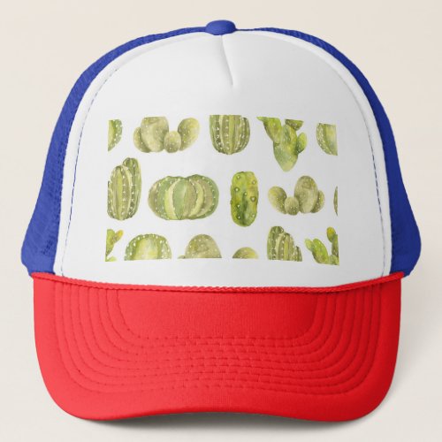 Cute Cactus Watercolor Seamless Decor Trucker Hat