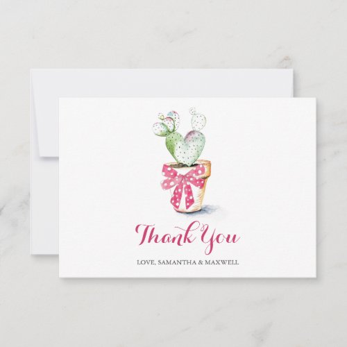 Cute Cactus Watercolor Valentines Thank You Card