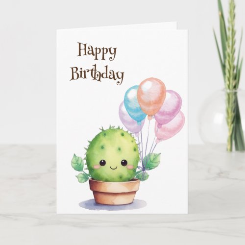 Cute Cactus with Birthday Balloons Card