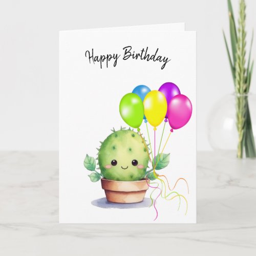 Cute Cactus with Birthday Balloons Card