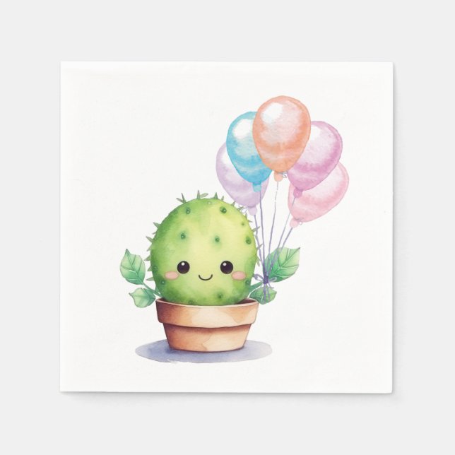 Cute Cactus with Birthday Balloons Napkins (Front)