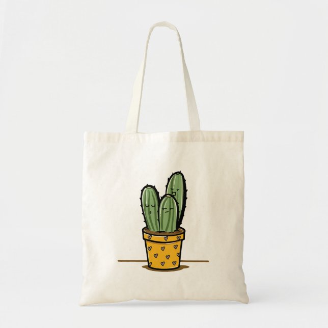 Cute Cactus With Different Emotions Tote Bag (Front)