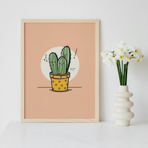 Cute Cactus With Emoticon Wall Art