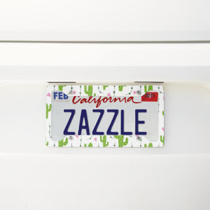 Cute cactus with hearts in green license plate frame