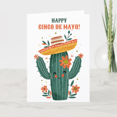 Cute Cactus with Mexican Hat Happy Cinco de Mayo Holiday Card