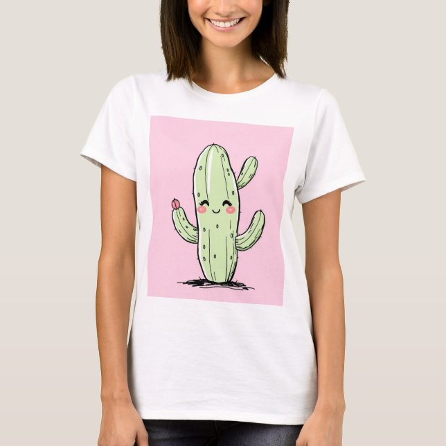 Cute cactus with pink background T-Shirt (Front)