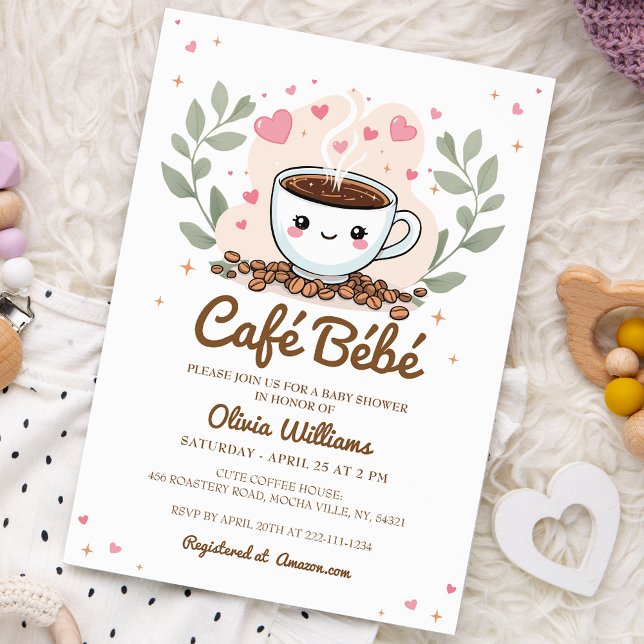 Cute Cafe Bebe Baby Is Brewing Coffee Baby Shower Invitation (Creator Uploaded)