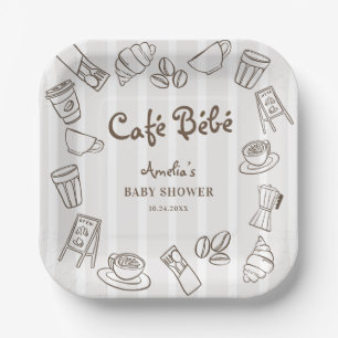 Cute Cafe Bebe Hand Drawn Baby Shower Paper Plates