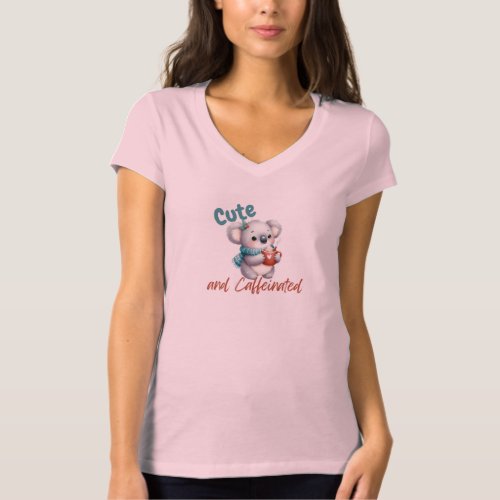 Cute  Caffeinated Koala Pink T_Shirt