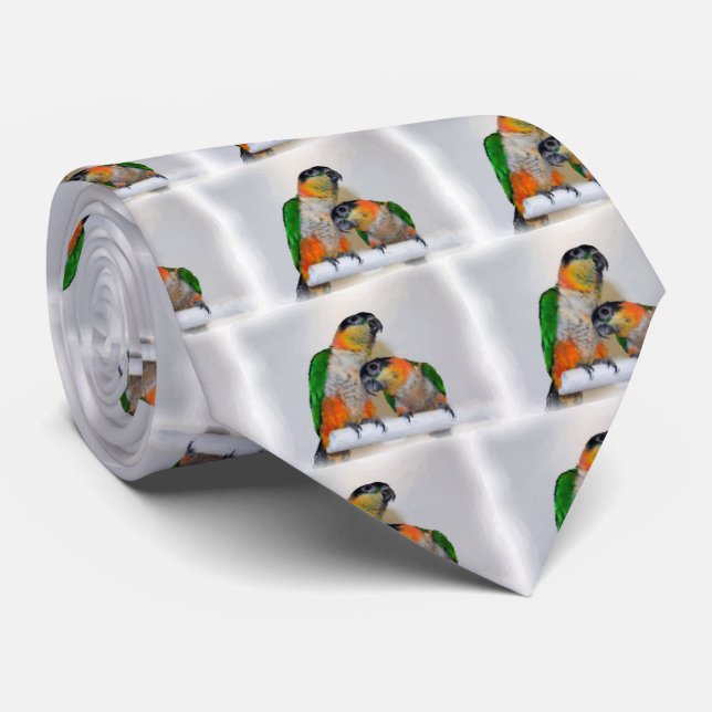 Cute Caique Parrot Pair Bird Neck Tie (Rolled)