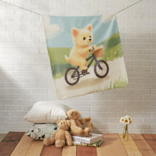Cute Cairn Terrier Puppy Bicycle Pastel Baby Blanket