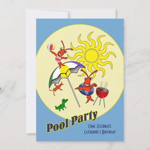 Cute Cajun Crawfish Pool Party Invitation