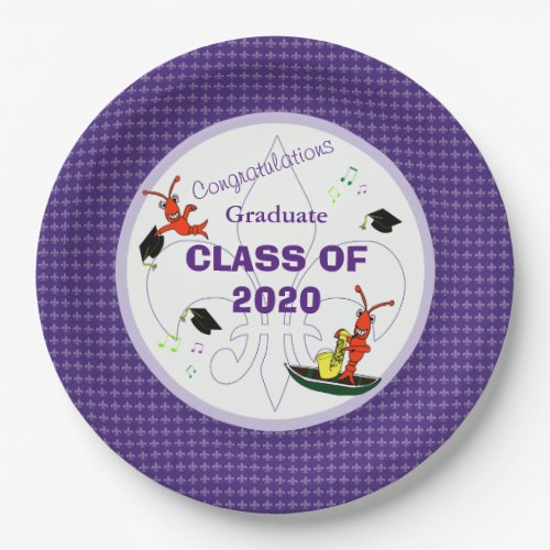 Cute Cajun Crawfish Purple Graduation Paper Plates