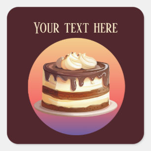 Cute cake add text bakery cake vendors square sticker