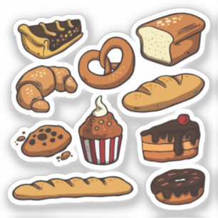 Cute cake and bread bakery sticker