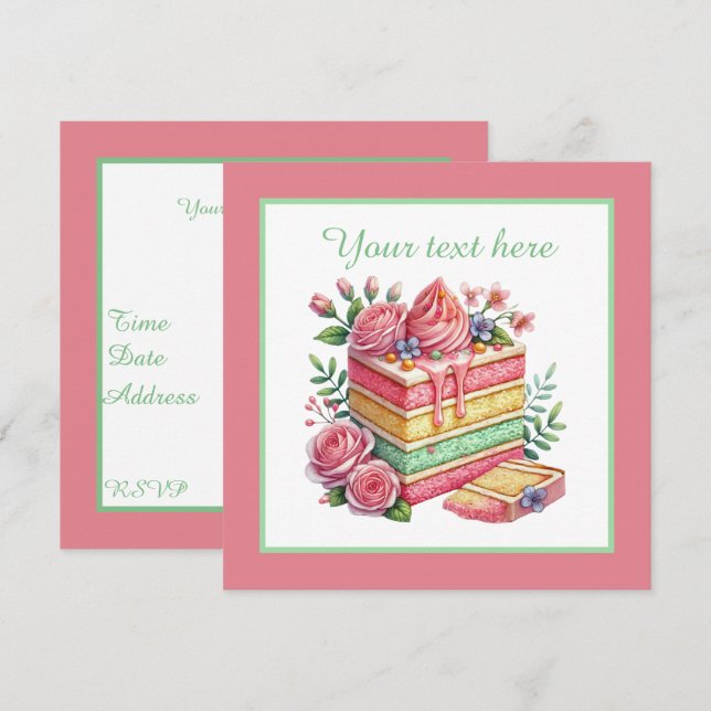 Cute cake bakery party invitation (Front/Back)