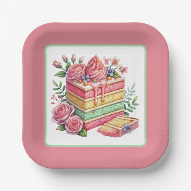 Cute cake bakery party paper plates (Front)
