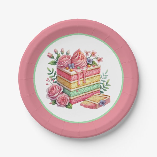Cute cake bakery party paper plates (Front)