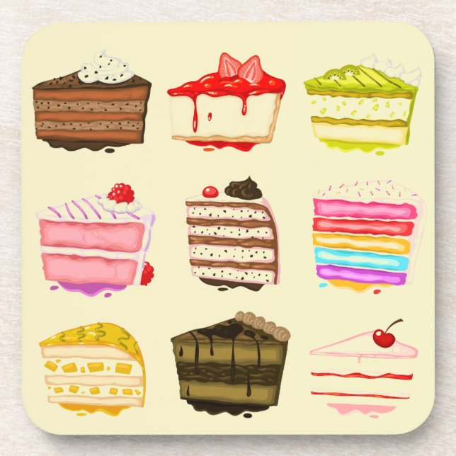 Cute cake birthday cake with colourful cream beverage coaster (Front)